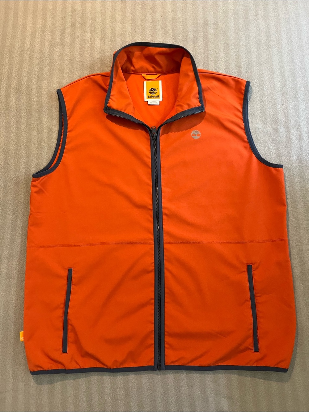 Timberland Men's Bright Orange Zip Vest with Dark Trim